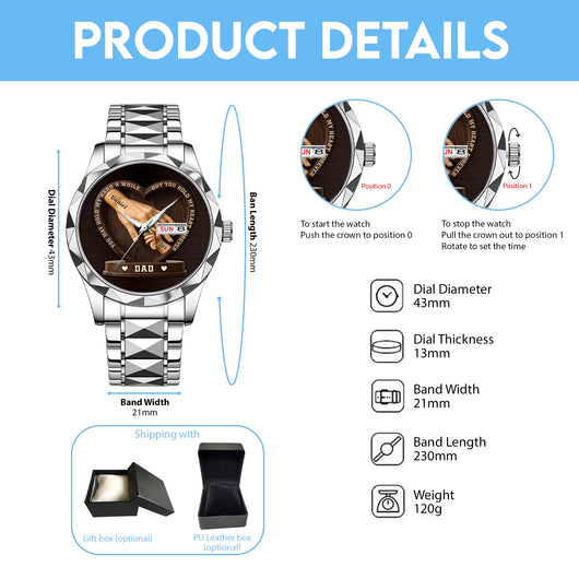 Father's Day Birthday Gifts For Dad, Grandpa - Crafted With Love - Personalized Men's Wrist Watch
