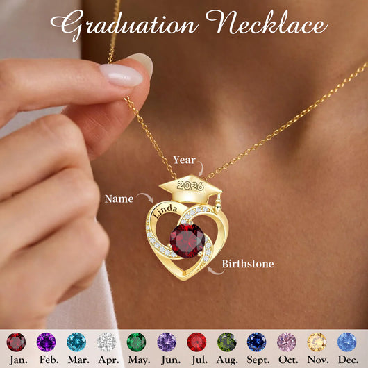 Personalized Graduation Cap Birthstone Necklace, Class of 2026