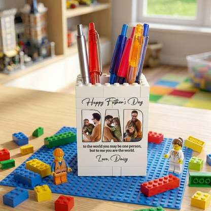 Custom Photo Brick Block Pen Box - Happy Father's Day