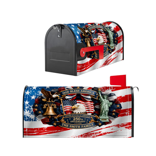 God Bless America – Custom Family Name Magnetic Mailbox Cover for America’s 250th Anniversary