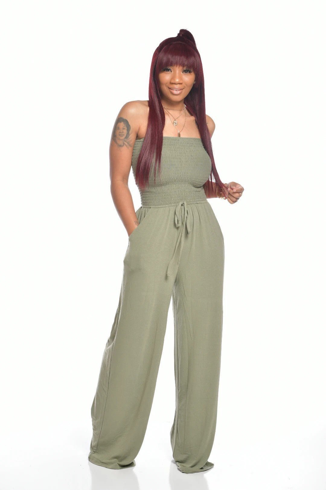 Women's Clothing Casual Square Shoulder Chest-wrapped Wide-leg Jumpsuit