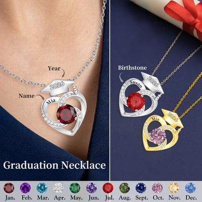 Personalized Graduation Cap Birthstone Necklace, Class of 2026