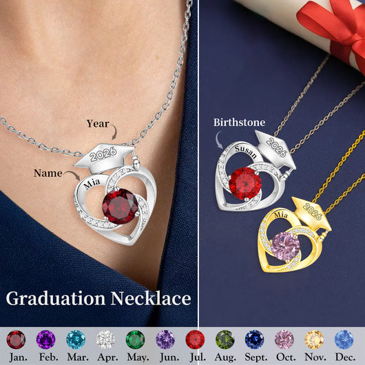 Personalized Graduation Cap Birthstone Necklace, Class of 2026