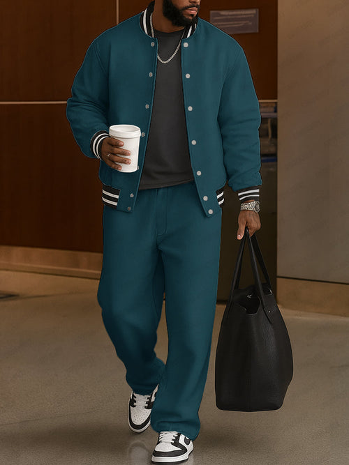 Men's Classic Striped Trim Jacket Pants Set Casual