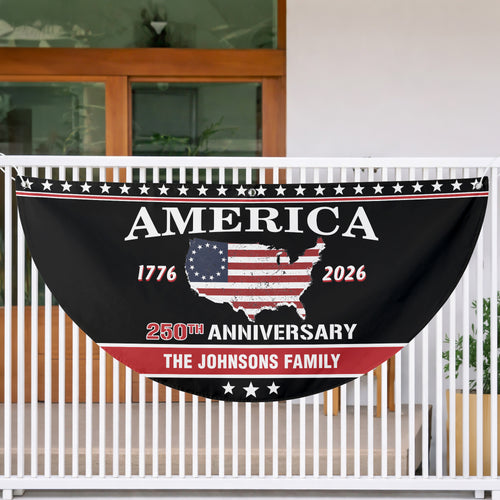 Personalized Family Name America 250th Anniversary - Semicircle Fence Flag