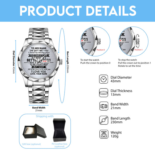 The Day I Met You - Personalized Men's Wrist Watch