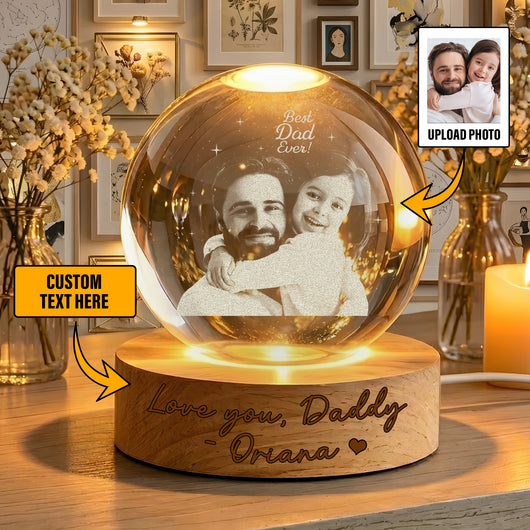 Custom Dad Photo Crystal Ball Light,Father’s Day Gift from Kids