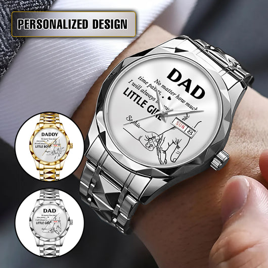 Father's Day Gifts, How Much Time Passes, I Will Always Be Your Little Girl - Personalized Men's Wrist Watch - Gift For Dad