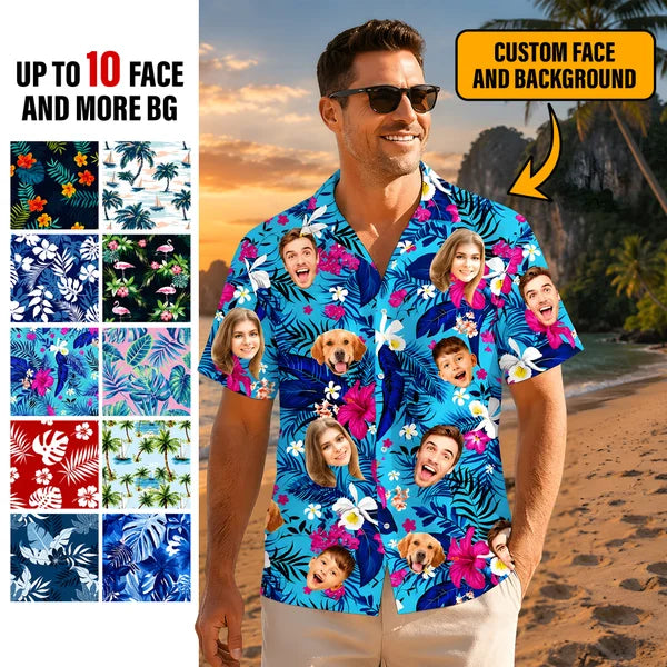 Custom Face Hawaiian Shirt, Personlized Photo Button-Up Shirts for Dad Men