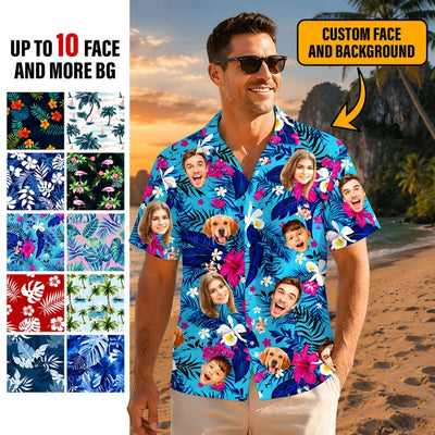 Custom Face Hawaiian Shirt, Personlized Photo Button-Up Shirts for Dad Men