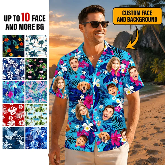 Custom Face Hawaiian Shirt, Personlized Photo Button-Up Shirts for Dad Men