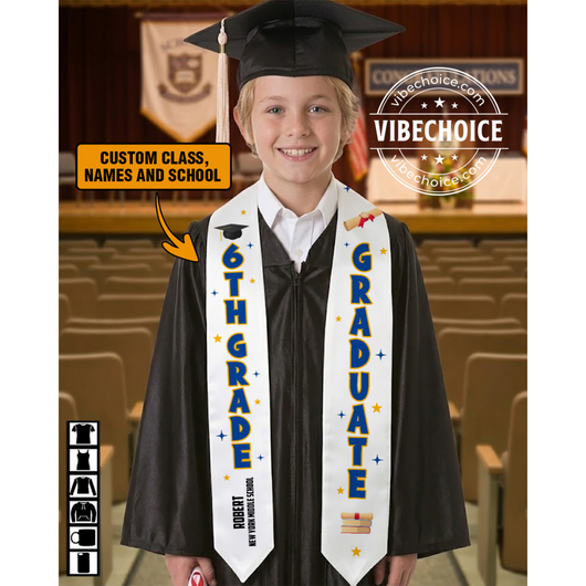 Personalized Graduation Stole with Name, Class Year & School – Custom Kids Graduation Sash Gift