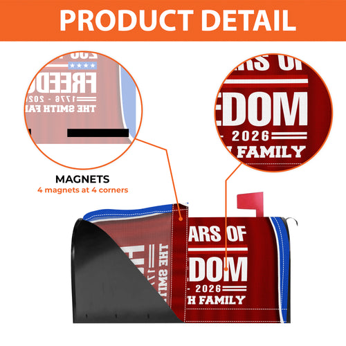 250 Years of Freedom – Custom Family Name Magnetic Mailbox Cover for America’s 250th Anniversary