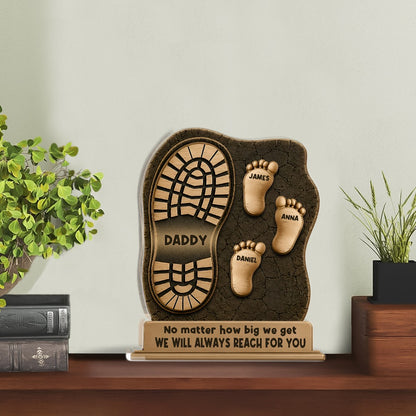 Dad And Kids Footsteps No Matter How Big We Get - Personalized Custom Acrylic Plaque