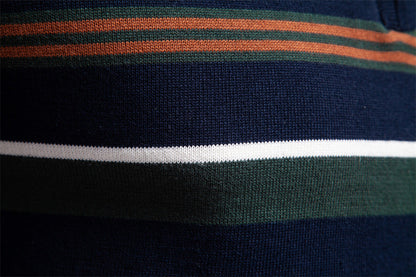 Cotton Knit Striped Half Zip Knitwear