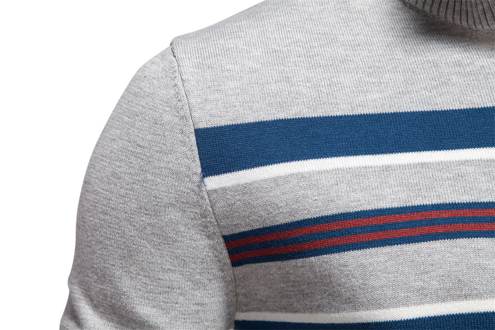 Cotton Knit Striped Half Zip Knitwear