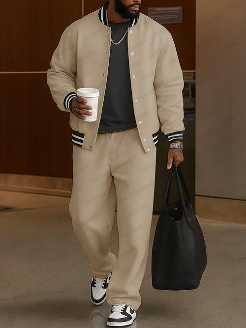 Men's Classic Striped Trim Jacket Pants Set Casual