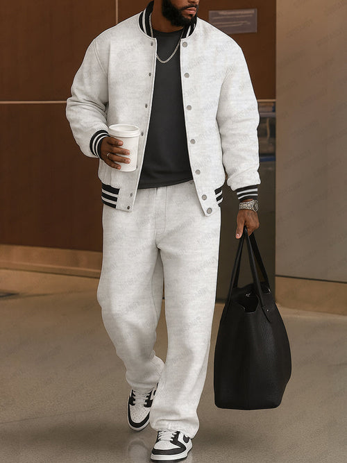Men's Classic Striped Trim Jacket Pants Set Casual
