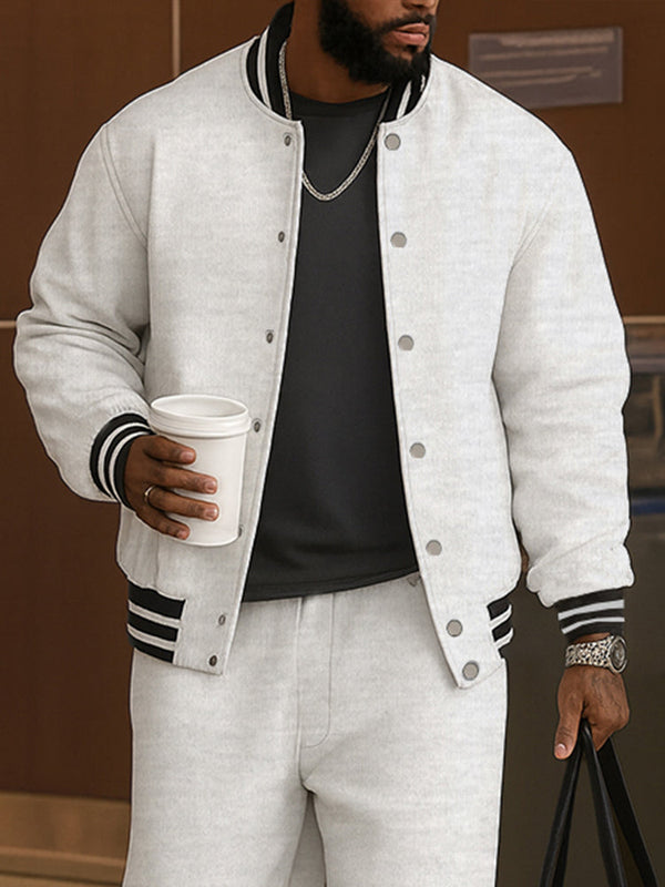 Men's Classic Striped Trim Jacket Pants Set Casual
