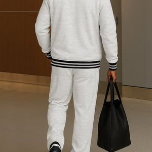 Men's Classic Striped Trim Jacket Pants Set Casual