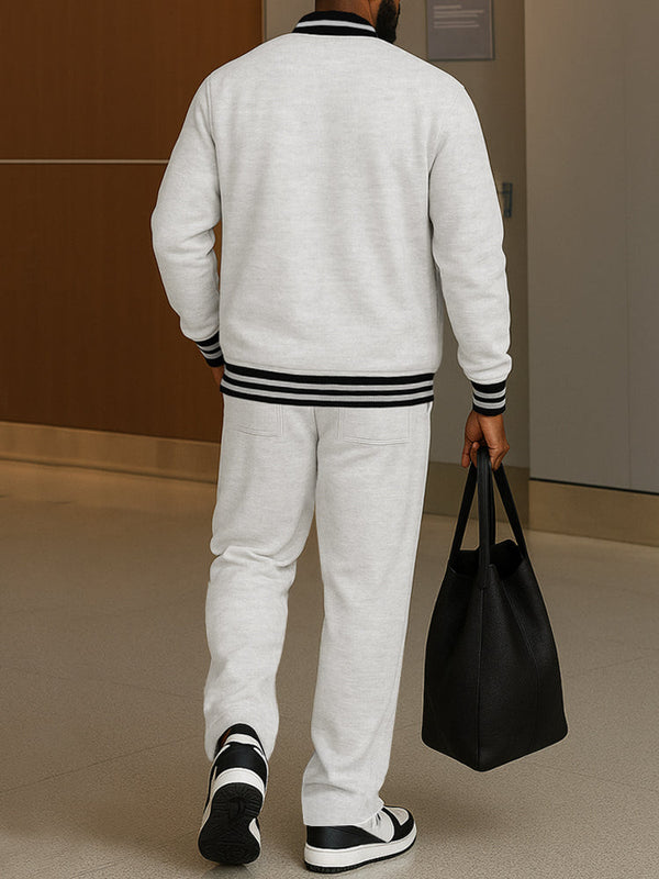 Men's Classic Striped Trim Jacket Pants Set Casual