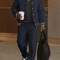Men's Classic Striped Trim Jacket Pants Set Casual
