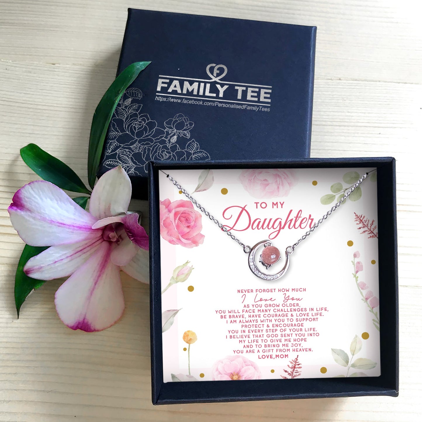 NEVER FORGET HOW MUCH I LOVE YOU - CRYSTAL CLAVICLE NECKLACE FOR DAUGHTER