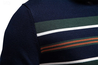 Cotton Knit Striped Half Zip Knitwear