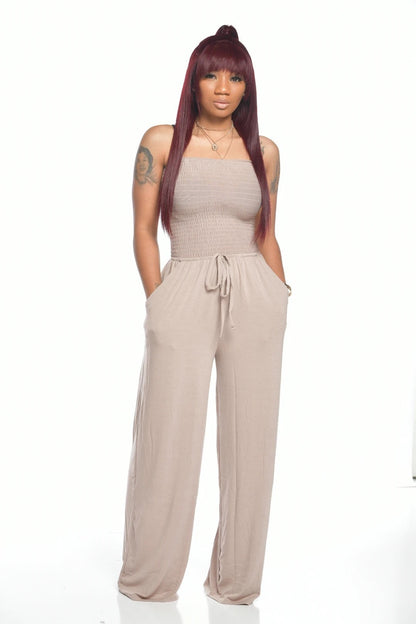 Women's Clothing Casual Square Shoulder Chest-wrapped Wide-leg Jumpsuit