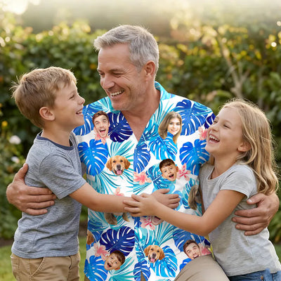 Custom Face Hawaiian Shirt, Personlized Photo Button-Up Shirts for Dad Men