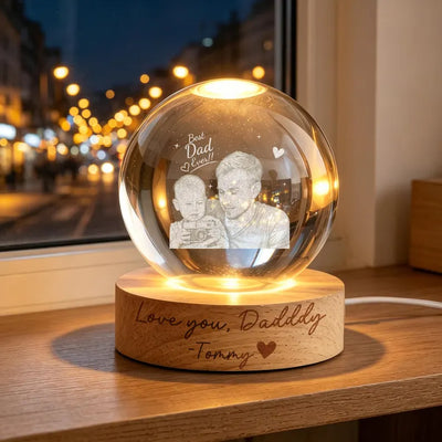 Custom Dad Photo Crystal Ball Light,Father’s Day Gift from Kids