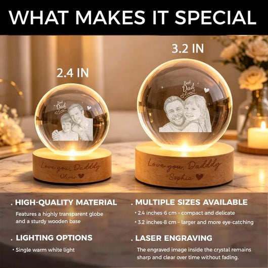 Custom Dad Photo Crystal Ball Light,Father’s Day Gift from Kids