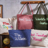 Personalized Corduroy Teacher Tote Bag - Hand Crochet Name Zipper bag