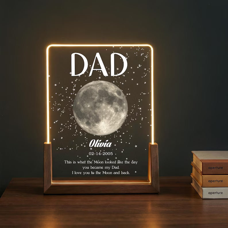 Moon Phase Dad Gift – Personalized Acrylic Plaque Light