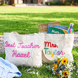 Personalized Corduroy Teacher Tote Bag - Hand Crochet Name Zipper bag