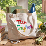 Personalized Corduroy Teacher Tote Bag - Hand Crochet Name Zipper bag