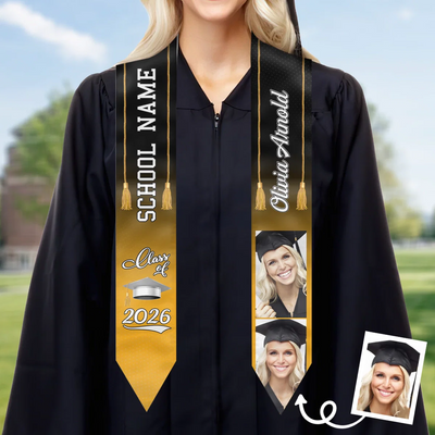 One Chapter Ends, Another Begins - Personalized Custom Graduation Stole - Upload Image, Graduation Gift