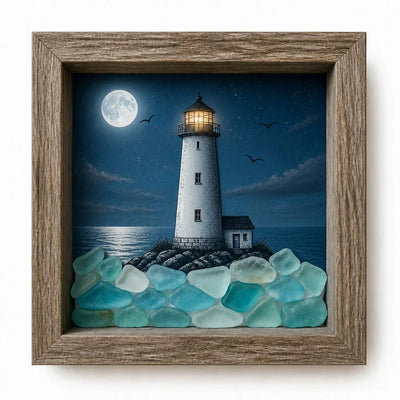 Coastal Lighthouse Sea Glass Shadow Box Night Light