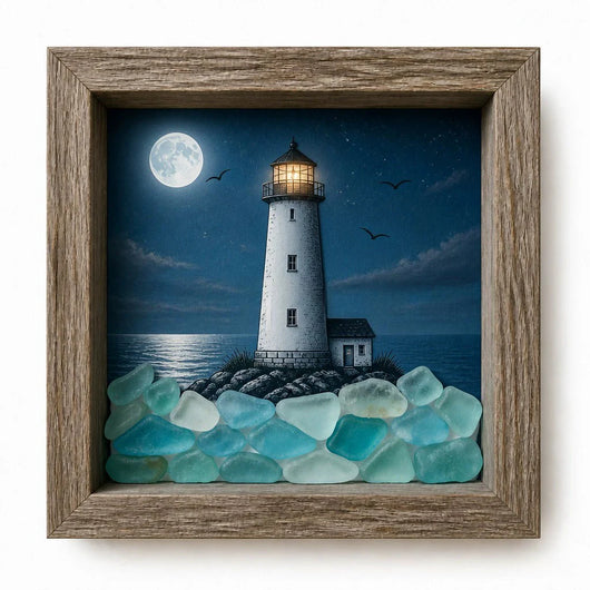 Coastal Lighthouse Sea Glass Shadow Box Night Light