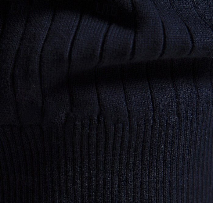 Cotton Knit Vertical Stripes Half Zip Knitwear