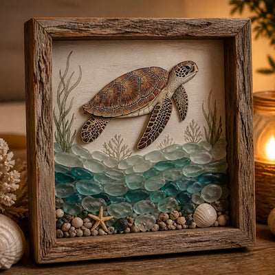 Coastal Lighthouse Sea Glass Shadow Box Night Light