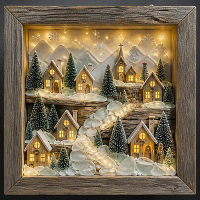 Coastal Lighthouse Sea Glass Shadow Box Night Light